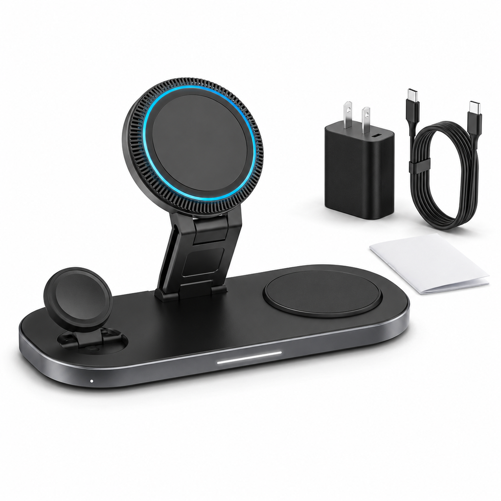 Qi2.2 25W 3 in 1 Wireless Charger for iPhone Apple Watch AirPods with Cooling Fan and 45W Adapter