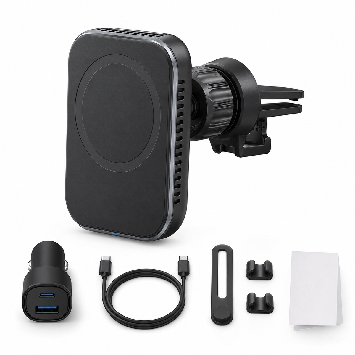 25W Qi2 Magnetic Car Charger Mount with Active Cooling, Vent Clip and 60W Adapter for iPhone 12-17