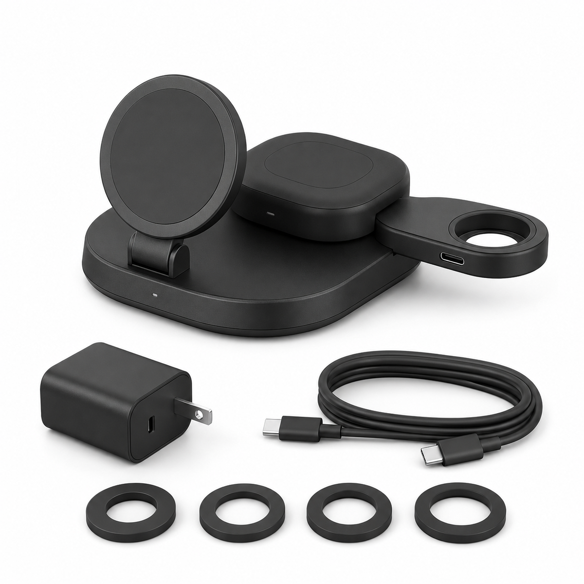 25W 3-in-1 Qi2 Magnetic Charger with 45W Adapter for Samsung, Pixel, iPhone and Smartwatches