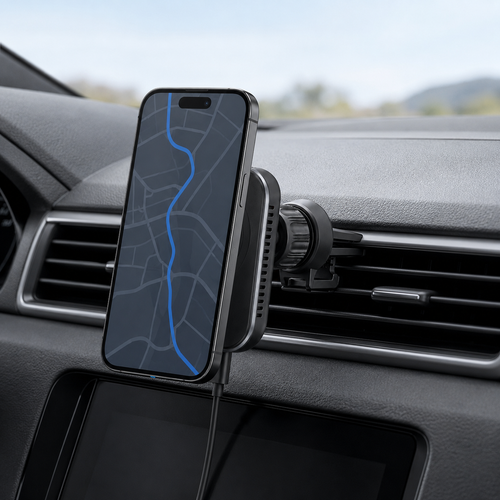 25W Qi2 Magnetic Car Charger Mount with Active Cooling, Vent Clip and 60W Adapter for iPhone 12-17