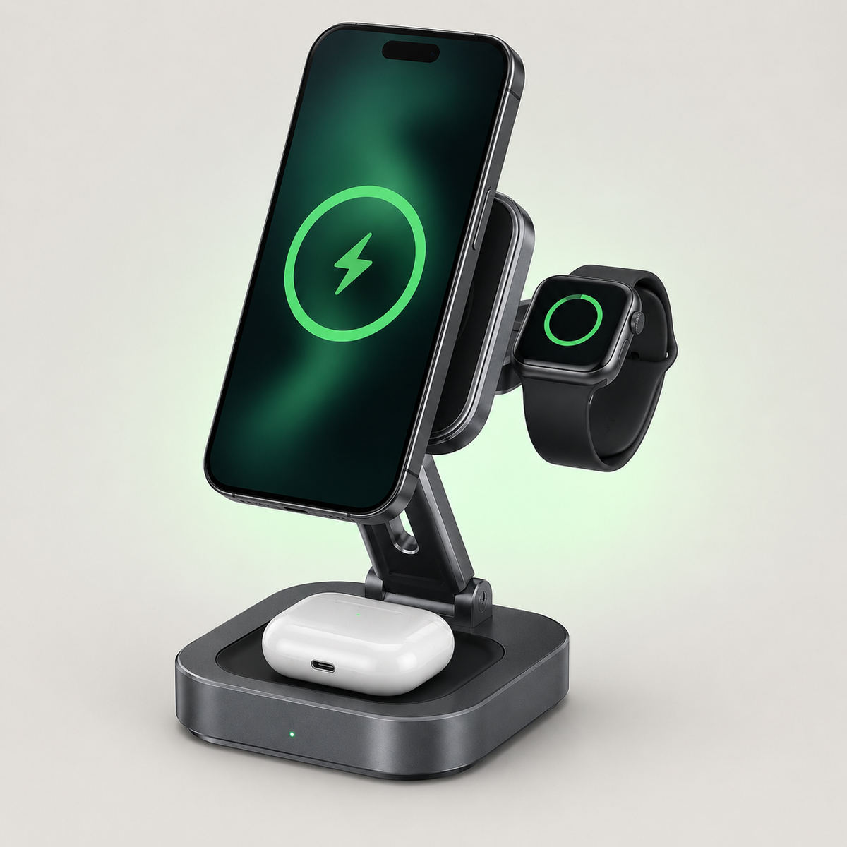 3-in-1 Foldable Magnetic Wireless Charger with 20W Adapter for iPhone, Apple Watch and AirPods
