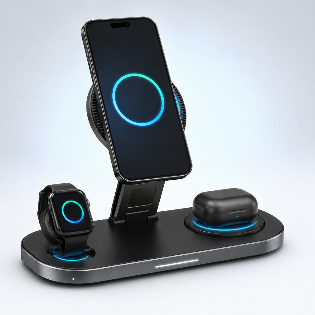 Qi2.2 25W 3 in 1 Wireless Charger for iPhone Apple Watch AirPods with Cooling Fan and 45W Adapter