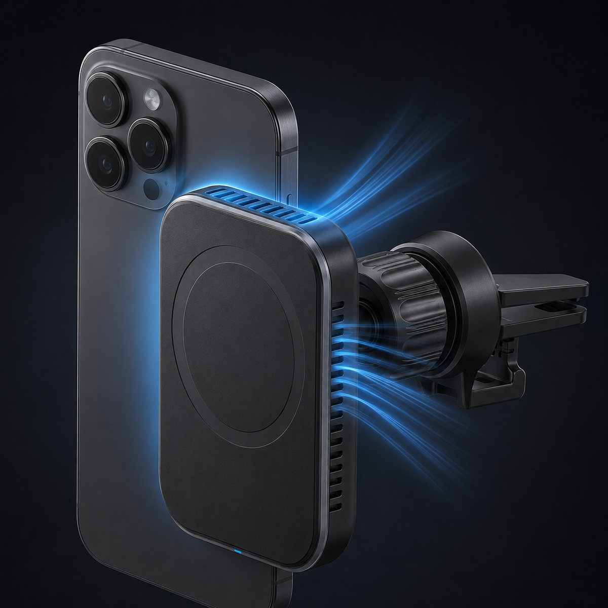 25W Qi2 Magnetic Car Charger Mount with Active Cooling, Vent Clip and 60W Adapter for iPhone 12-17