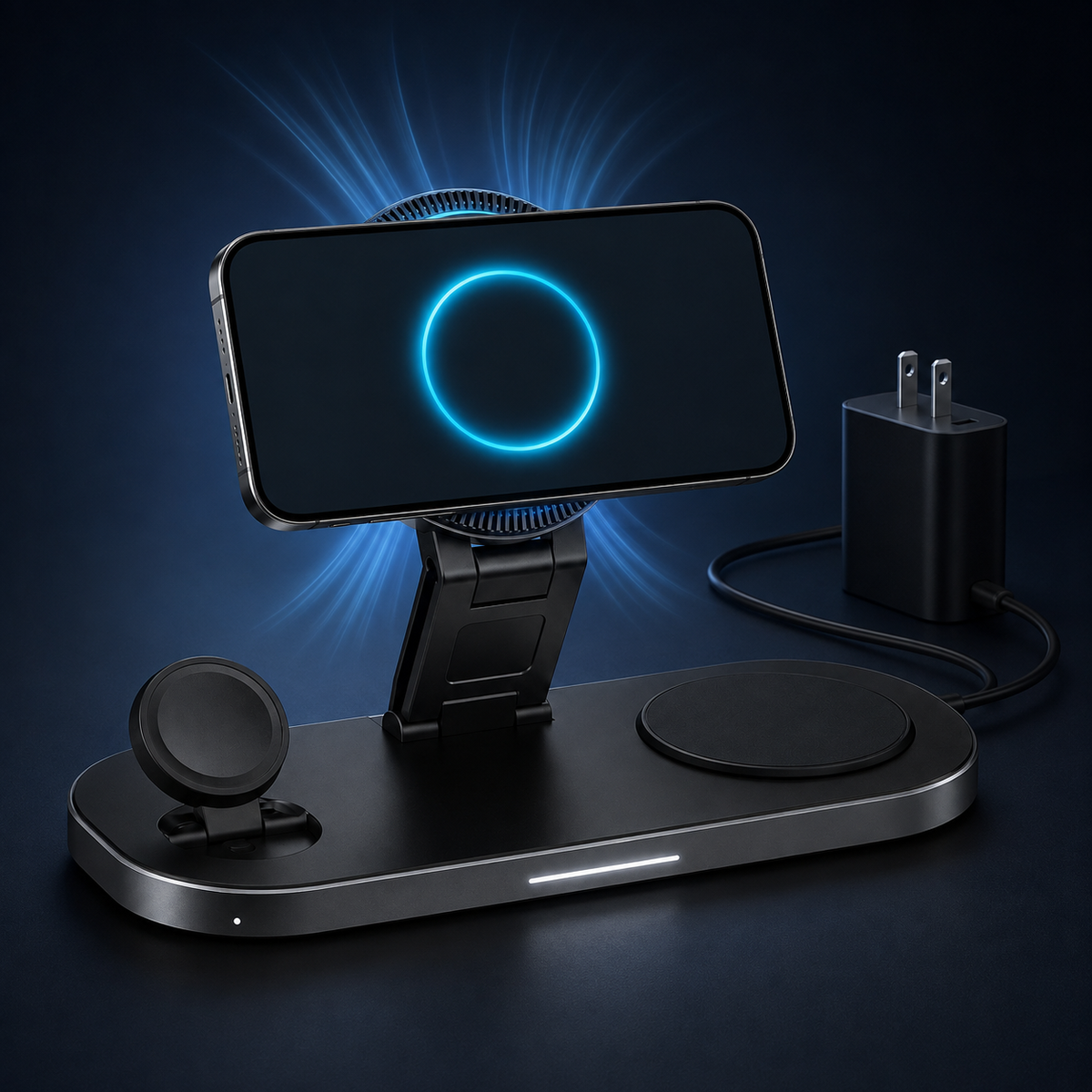 Qi2.2 25W 3 in 1 Wireless Charger for iPhone Apple Watch AirPods with Cooling Fan and 45W Adapter