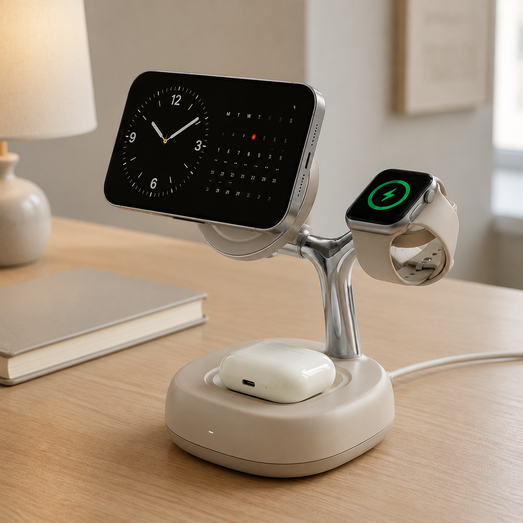 Qi2.2 25W 3 in 1 Magnetic Wireless Charging Station with 45W Adapter Sand