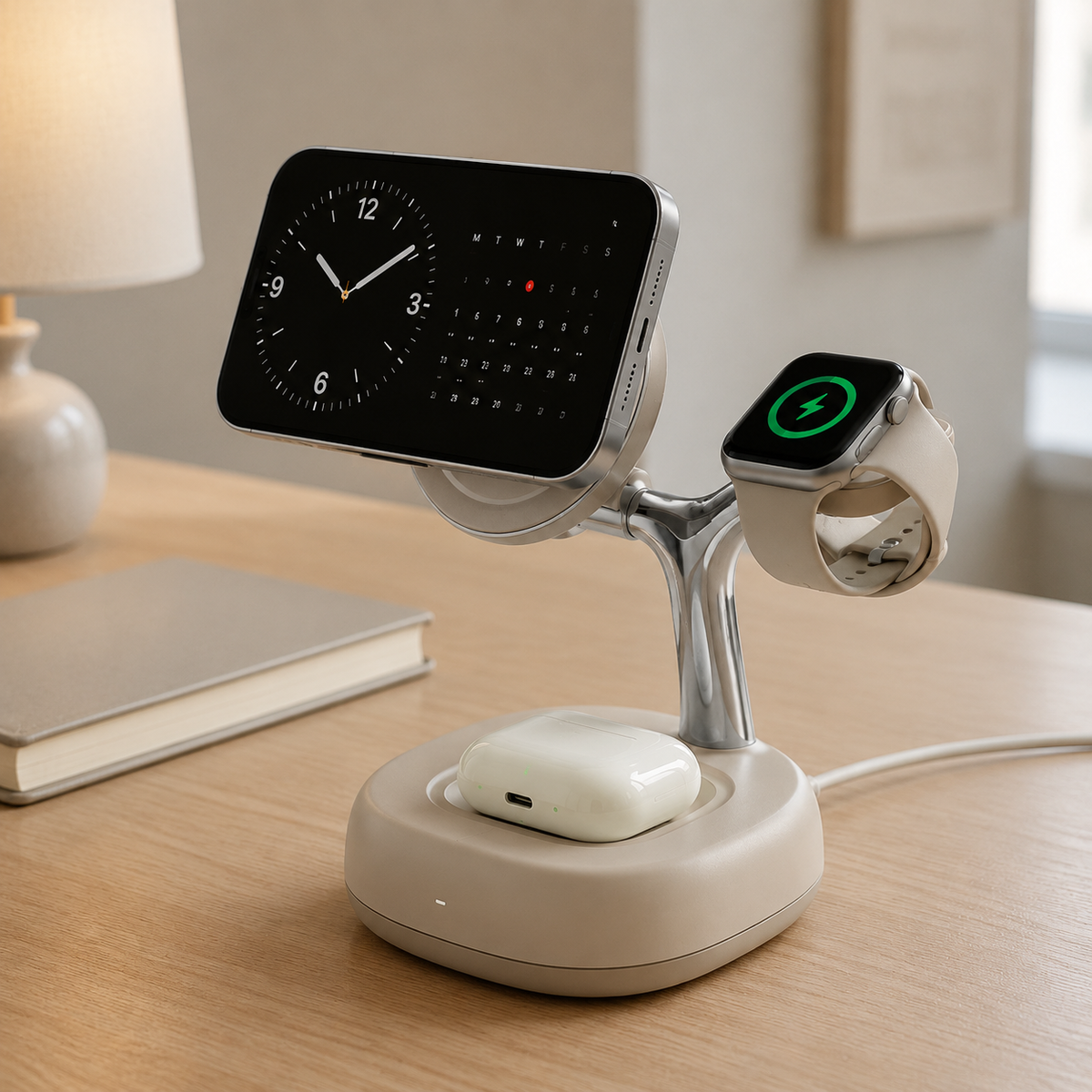 Qi2.2 25W 3 in 1 Magnetic Wireless Charging Station with 45W Adapter Sand
