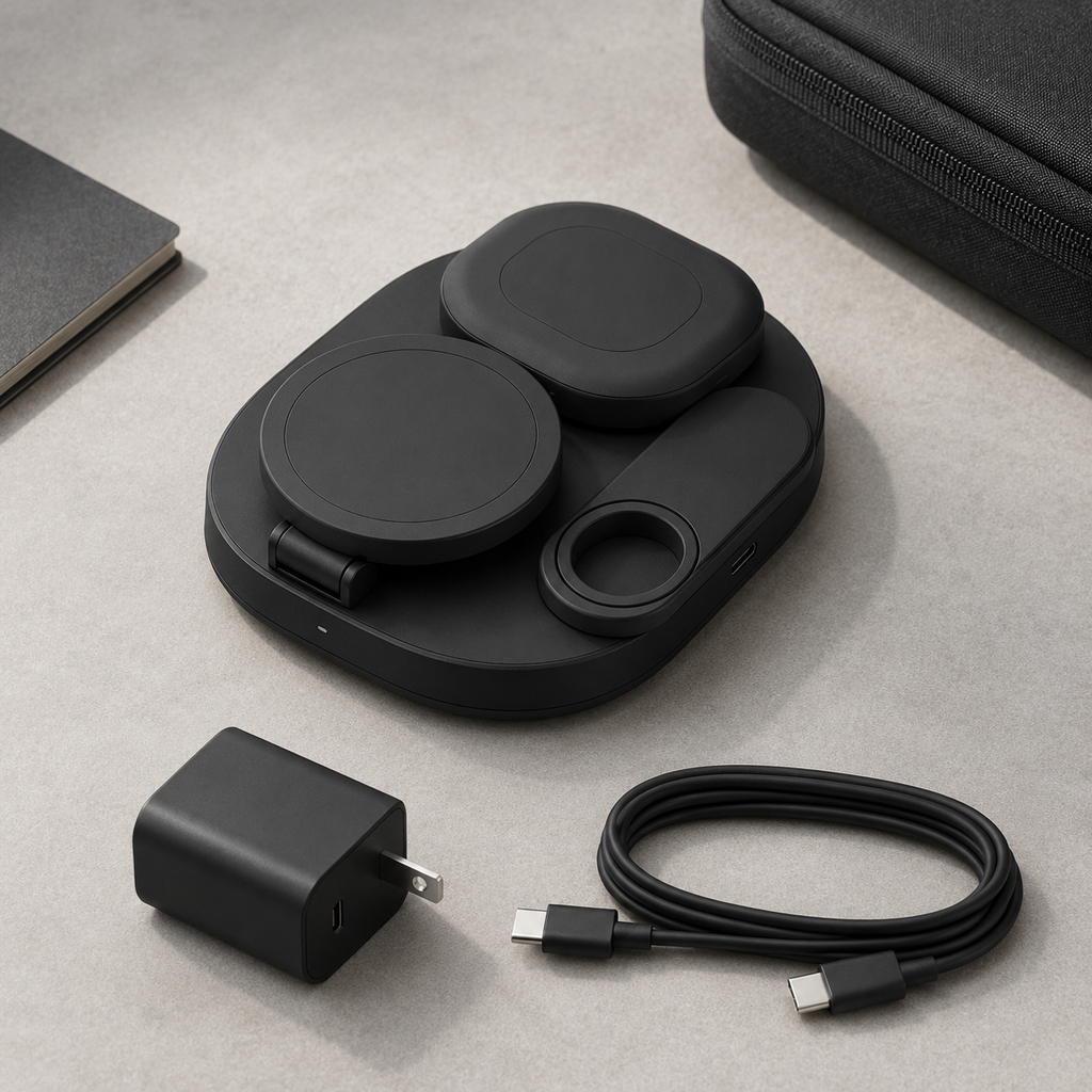 25W 3-in-1 Qi2 Magnetic Charger with 45W Adapter for Samsung, Pixel, iPhone and Smartwatches